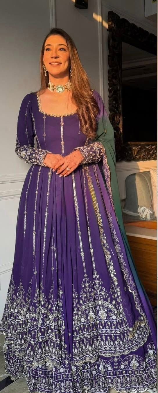 Purple Faux Georgette Lace Work Digital Print Lehenga Choli - Image 2