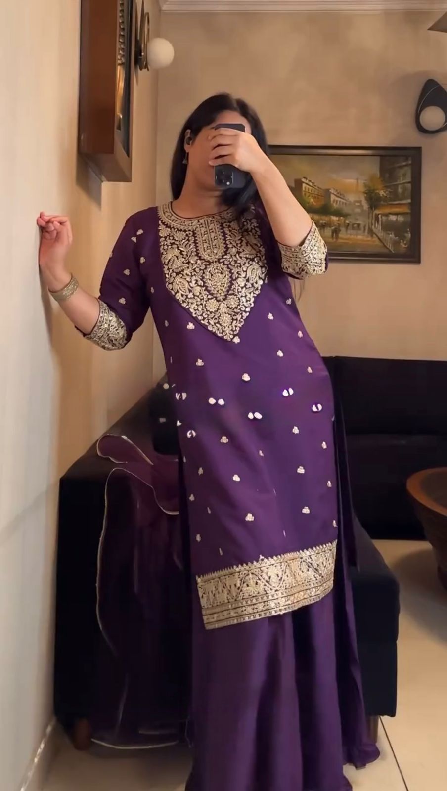 Purple Faux Georgette Lace Work Salwar Suit - Image 2