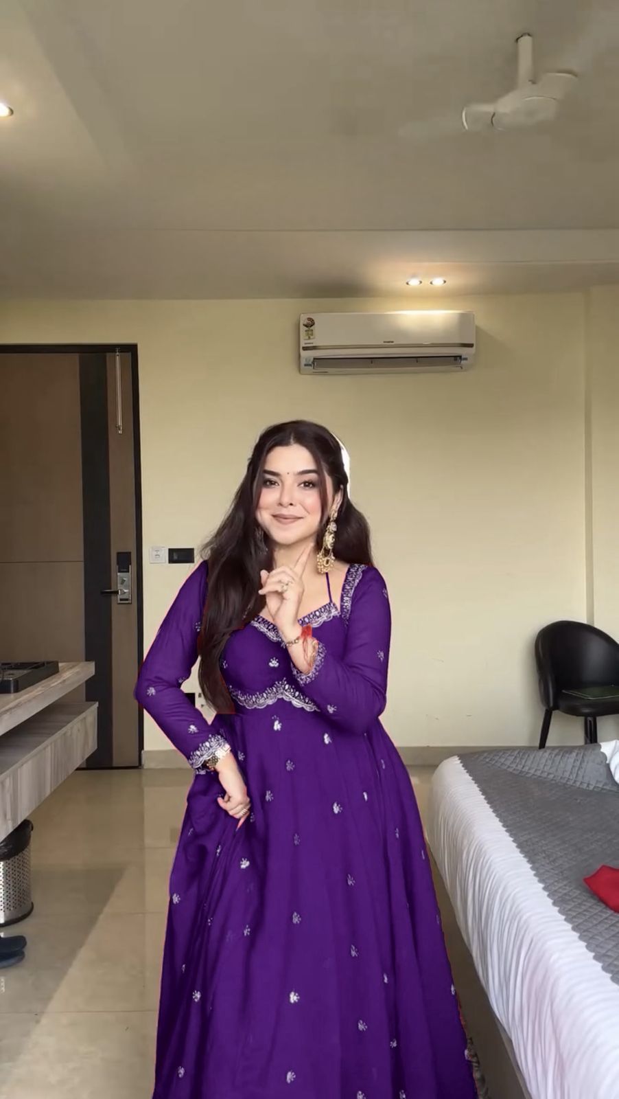 Purple Georgette Embroidery Work Gown - Image 3