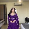 MF 1003 Purple Georgette Gown. Perfect for Wedding, Party, Pongal, Bridal Wear, Anniversary – Affordable Price ₹1799. Delivery 4-6 Working Days. Shop now. | Bollywood Gowns, Creative Gowns, Designer Gowns, Embroidered Gowns, Gowns, Party Wear Gowns