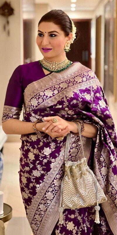 Purple Lichi Silk Jacquard Work Saree