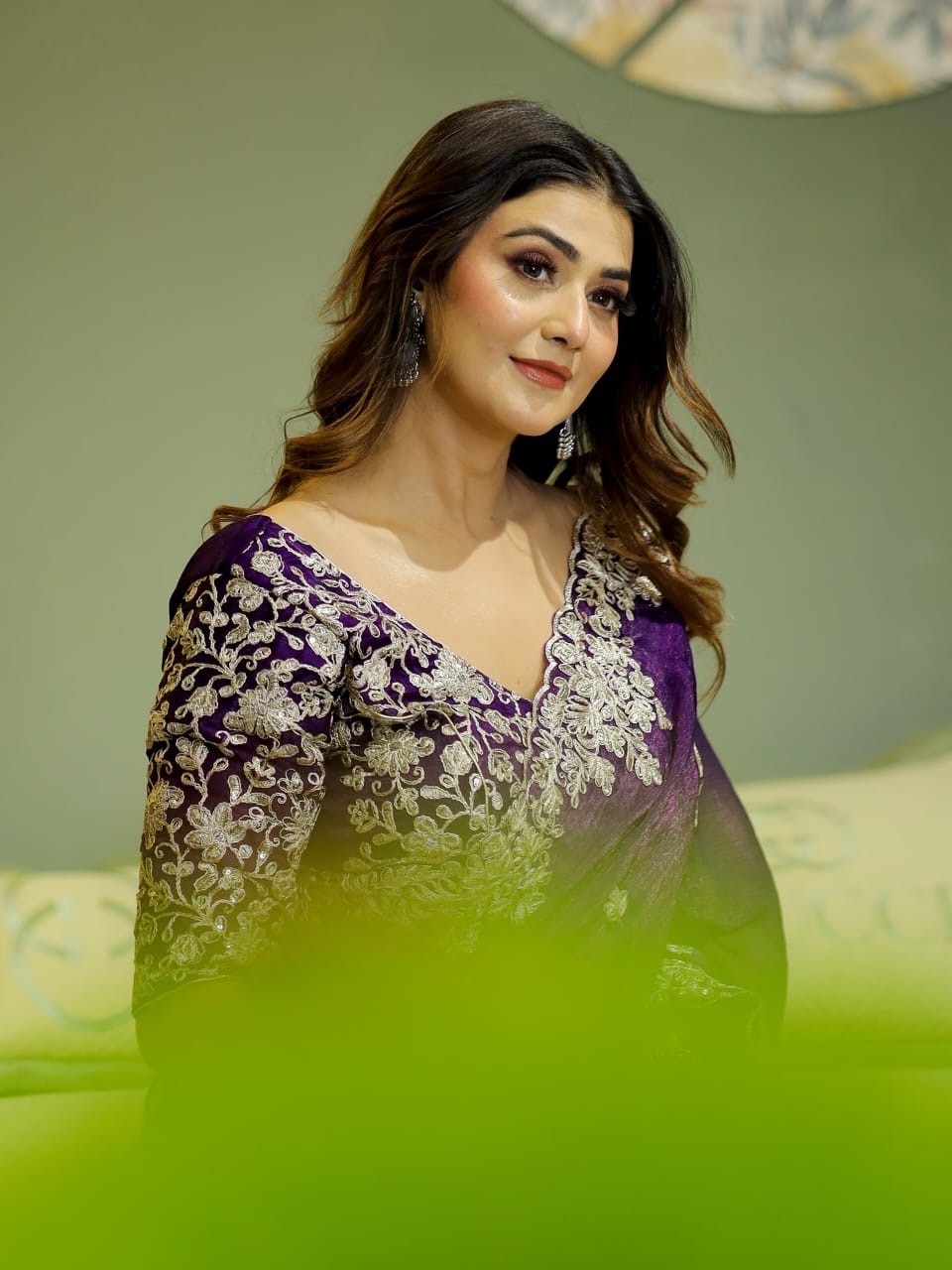 Purple Rangoli Silk Embroidery Cut Work Saree - Image 2