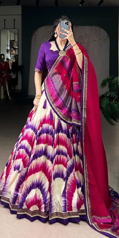 Purple Taser Silk Printed Lehenga Choli