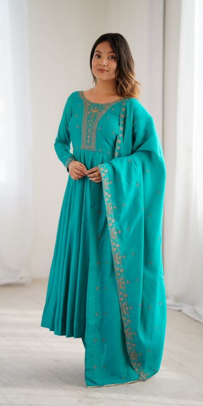 KB 288 Rama in Roman Shimmer Chanderi Silk Embroidery Work & Bead Work Salwar Suit . Grab it for ₹2399. Delivery 4-6 Working Days. Shop now. | Casual Suits, Jump Suits, Tops & Bottoms, Track Suits, Trendy Wear, Creative suits, Designer Suits, Palazzo Suits, Party Wear Suits, Patiala Suits, Salwar suit, Straight Suits