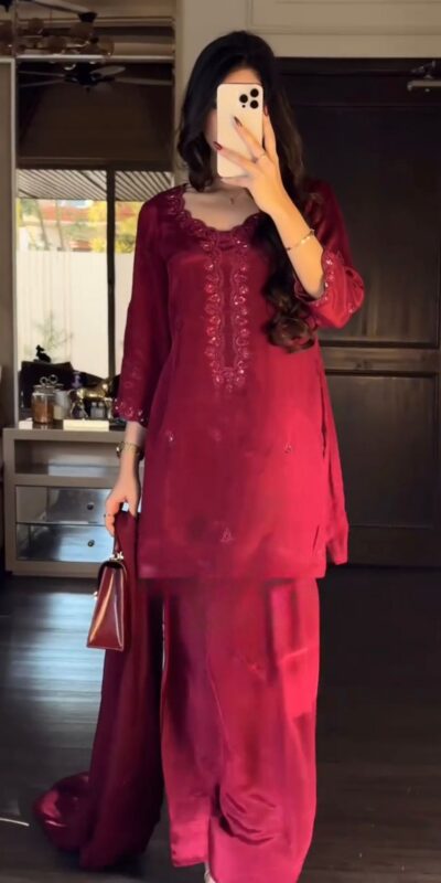 TC 5868 Red Chinon silk Salwar Suit. Perfect for Wedding, Party, Bridal Wear, Makar Sankranti, Karwa Chauth – R Affordable Price ₹1949. Delivery 4-6 Wor | Casual Suits, Jump Suits, Tops & Bottoms, Track Suits, Trendy Wear, Creative suits, Designer Suits, Palazzo Suits, Party Wear Suits, Patiala Suits, Salwar suit, Straight Suits