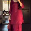 Red Chinon Silk Sequence Work Salwar Suit