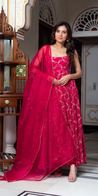 RTC 5958 Red Faux Georgette Anarkali Suit Perfect for Wedding, Party, Anniversary, Holi, Traditional Day – . Available at ₹2499 only. Delivery 4-6 Working | Casual Suits, Jump Suits, Tops & Bottoms, Track Suits, Trendy Wear, Creative suits, Designer Suits, Palazzo Suits, Party Wear Suits, Patiala Suits, Salwar suit, Straight Suits