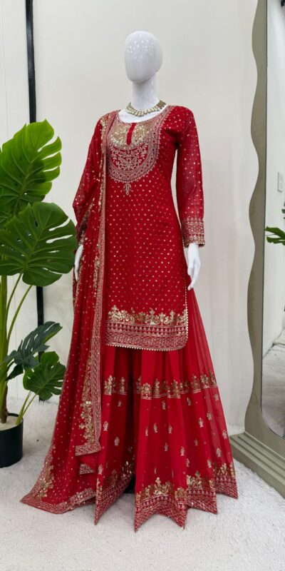 RTC 5899 Red Color Faux Georgette Salwar Suit with Lace Work. Exclusive Offer ₹2599. Delivery 4-6 Working Days. Shop now. | Casual Suits, Jump Suits, Tops & Bottoms, Track Suits, Trendy Wear, Creative suits, Designer Suits, Palazzo Suits, Party Wear Suits, Patiala Suits, Salwar suit, Straight Suits