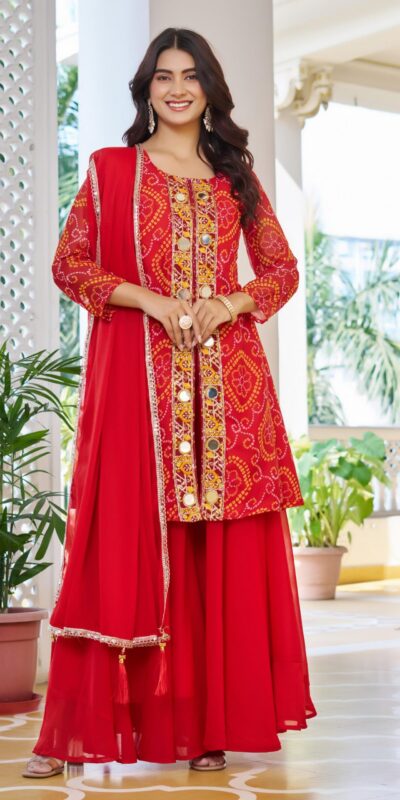 Ram 148 Red in Georgette Badhani print Embroidery Work & Mirror Work Salwar Suit . Exclusive Offer ₹2149. Delivery 4-6 Working Days. Shop now. | Casual Suits, Jump Suits, Tops & Bottoms, Track Suits, Trendy Wear, Creative suits, Designer Suits, Palazzo Suits, Party Wear Suits, Patiala Suits, Salwar suit, Straight Suits