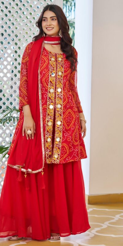 Ram 148 Red in Georgette Badhani print Embroidery Work & Mirror Work Salwar Suit . Exclusive Offer ₹2149. Delivery 4-6 Working Days. Shop now. | Casual Suits, Jump Suits, Tops & Bottoms, Track Suits, Trendy Wear, Creative suits, Designer Suits, Palazzo Suits, Party Wear Suits, Patiala Suits, Salwar suit, Straight Suits