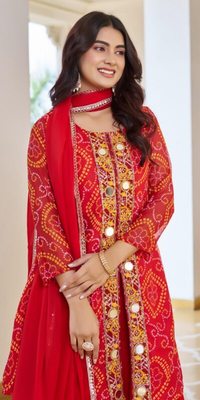 Ram 148 Red in Georgette Badhani print Embroidery Work & Mirror Work Salwar Suit . Exclusive Offer ₹2149. Delivery 4-6 Working Days. Shop now. | Casual Suits, Jump Suits, Tops & Bottoms, Track Suits, Trendy Wear, Creative suits, Designer Suits, Palazzo Suits, Party Wear Suits, Patiala Suits, Salwar suit, Straight Suits
