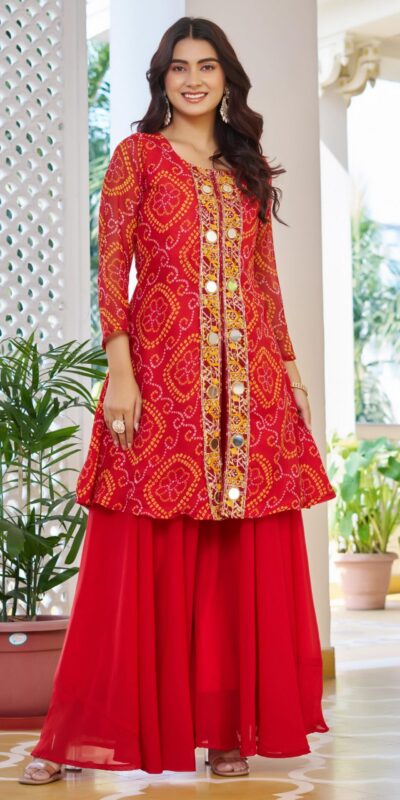Red Georgette Badhani Print Embroidery Work Salwar Suit