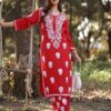 Red Rayon Embroidery Work Salwar Suit