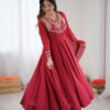 Red Roman Silk Lace Work Border Gown