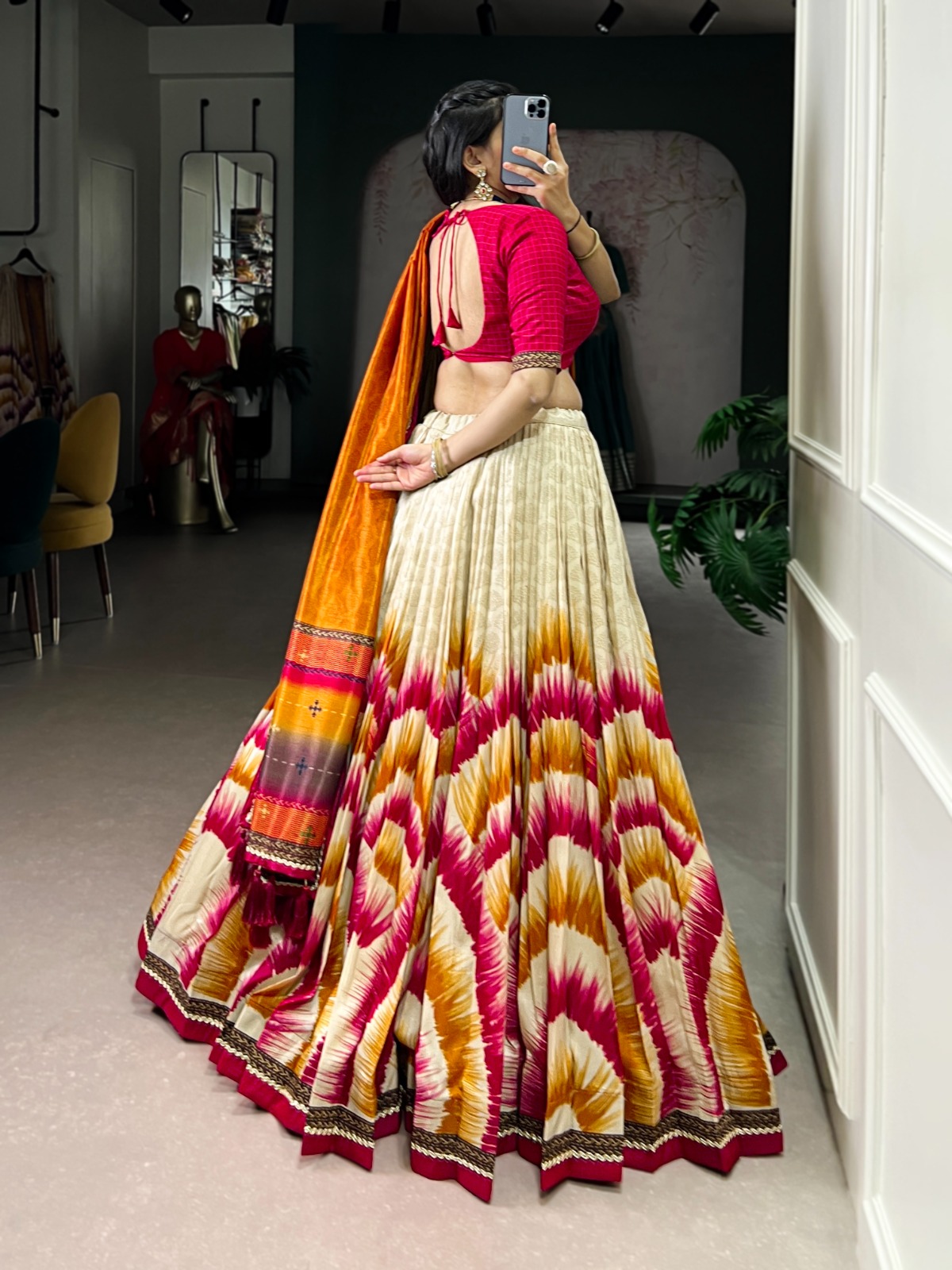 Red Taser Silk Printed Lehenga Choli - Image 4