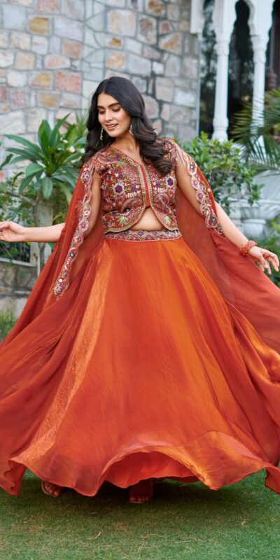 Ram 141 Rust Fendy Silk Lehenga Choli with Embroidery Work. Available at ₹3099 only. Delivery 4-6 Working Days. Shop now. | Bollywood Lehenga, Creative Lehenga, Designer Lehenga, Embroidered Lehenga, Lehenga, Party Wear Lehenga