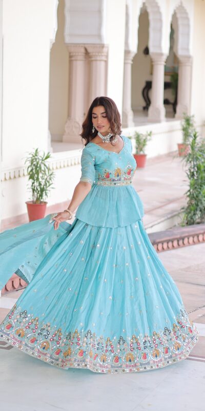 KA 5058 Sky Blue in Gold Crush Embroidery Work & Zari Work Lehenga Choli . Special Price ₹2649. Delivery 4-6 Working Days. Shop now. | Bollywood Lehenga, Creative Lehenga, Designer Lehenga, Embroidered Lehenga, Lehenga, Party Wear Lehenga