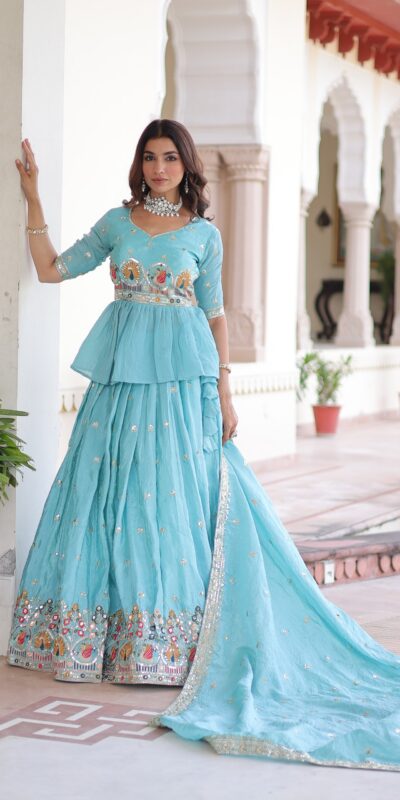 KA 5058 Sky Blue in Gold Crush Embroidery Work & Zari Work Lehenga Choli . Special Price ₹2649. Delivery 4-6 Working Days. Shop now. | Bollywood Lehenga, Creative Lehenga, Designer Lehenga, Embroidered Lehenga, Lehenga, Party Wear Lehenga