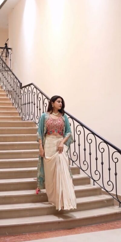 Sky Blue Mono Silk Sequence Embroidery Work Dhoti Suit