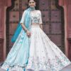 Sky Blue Tissue Silk Thread Embroidery Work Lehenga Choli