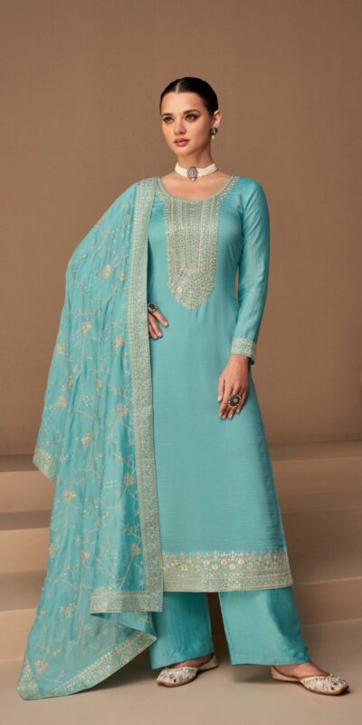 FC 9522 Sky Blue Vichitra Salwar Suitwith Embroidery Work & Stone Work. Exclusive Offer ₹2499. Delivery 4-6 Working Days. Shop now. | Casual Suits, Jump Suits, Tops & Bottoms, Track Suits, Trendy Wear, Creative suits, Designer Suits, Palazzo Suits, Party Wear Suits, Patiala Suits, Salwar suit, Straight Suits