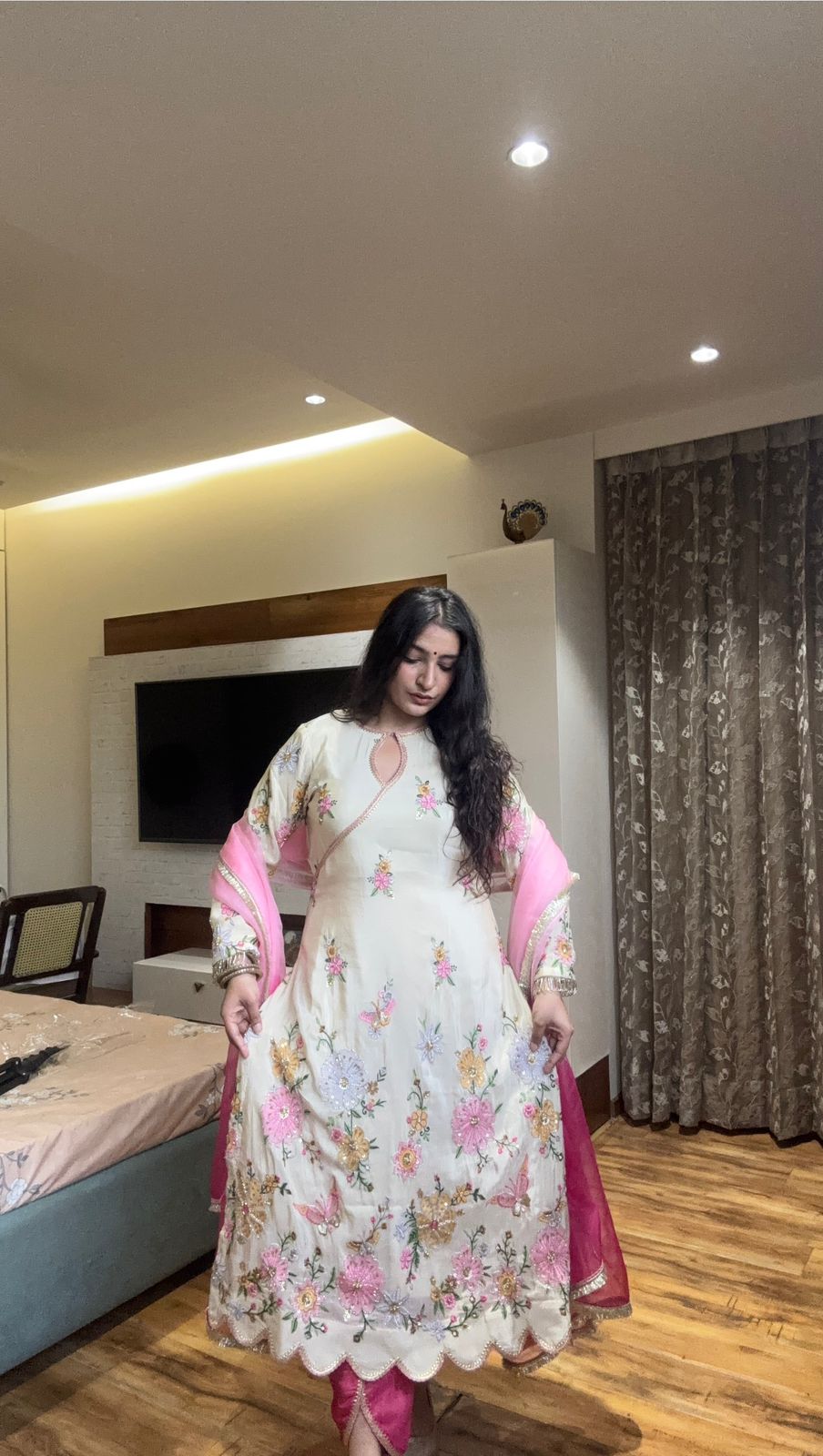 White Chinon Embroidery Lace Work Salwar Suit - Image 3