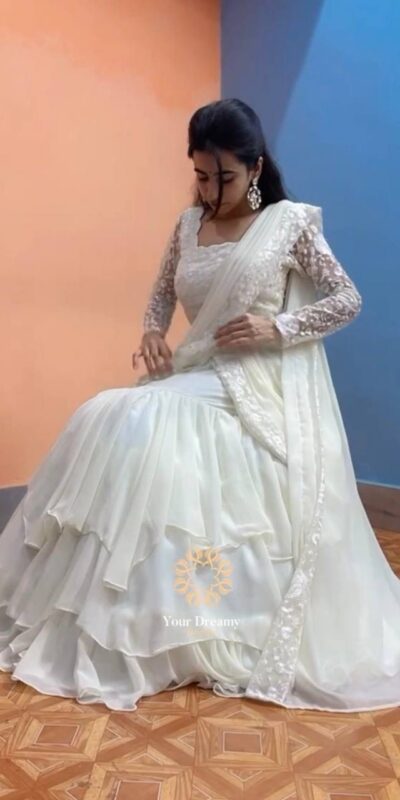 White Faux Georgette Sequins Work Lehenga Choli