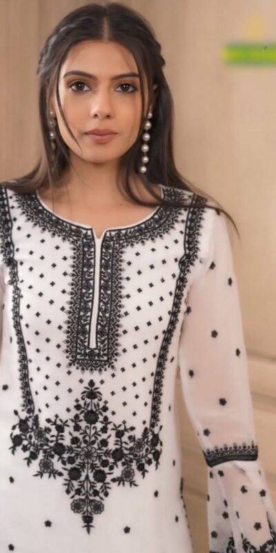 DC 111 White Fox Georgette Salwar Suit with Embroidery Work & Thread Embroidery. Available at ₹2449 only. Delivery 4-6 Working Days. Shop now. | Casual Suits, Jump Suits, Tops & Bottoms, Track Suits, Trendy Wear, Creative suits, Designer Suits, Palazzo Suits, Party Wear Suits, Patiala Suits, Salwar suit, Straight Suits