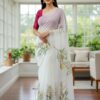 White TB Organza Digital Print Saree