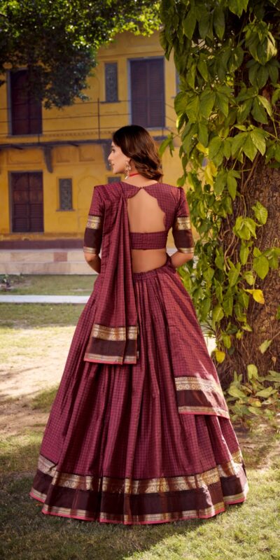 LNB 1900 Wine Color Chettinad Cotton Chex Zari Work Lehenga Choli . Now at just ₹3249. Delivery 4-6 Working Days. Shop now. | Bollywood Lehenga, Creative Lehenga, Designer Lehenga, Embroidered Lehenga, Lehenga, Party Wear Lehenga