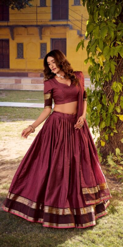 LNB 1900 Wine Color Chettinad Cotton Chex Zari Work Lehenga Choli . Now at just ₹3249. Delivery 4-6 Working Days. Shop now. | Bollywood Lehenga, Creative Lehenga, Designer Lehenga, Embroidered Lehenga, Lehenga, Party Wear Lehenga