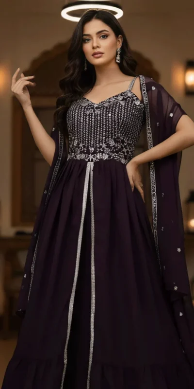 ST 1139 Wine in Faux Georgette Embroidery Work & Lace Work Lehenga Choli . Available at ₹1949 only. Delivery 4-6 Working Days. Shop now. | Bollywood Lehenga, Creative Lehenga, Designer Lehenga, Embroidered Lehenga, Lehenga, Party Wear Lehenga