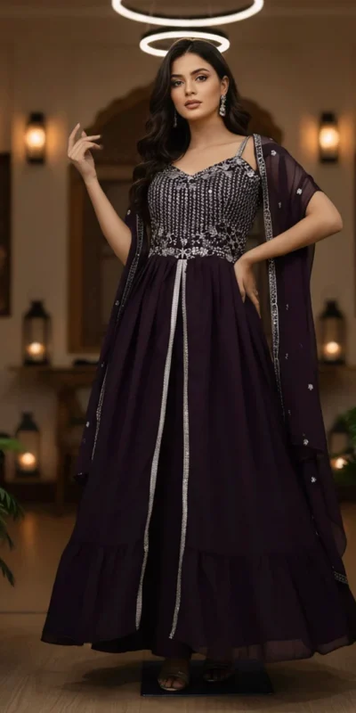ST 1139 Wine in Faux Georgette Embroidery Work & Lace Work Lehenga Choli . Available at ₹1949 only. Delivery 4-6 Working Days. Shop now. | Bollywood Lehenga, Creative Lehenga, Designer Lehenga, Embroidered Lehenga, Lehenga, Party Wear Lehenga