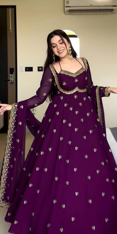 MF 1003 Wine Georgette Gown. Perfect for Wedding, Party, Pongal, Bridal Wear, Anniversary – Affordable Price ₹1799. Delivery 4-6 Working Days. Shop now. | Bollywood Gowns, Creative Gowns, Designer Gowns, Embroidered Gowns, Gowns, Party Wear Gowns