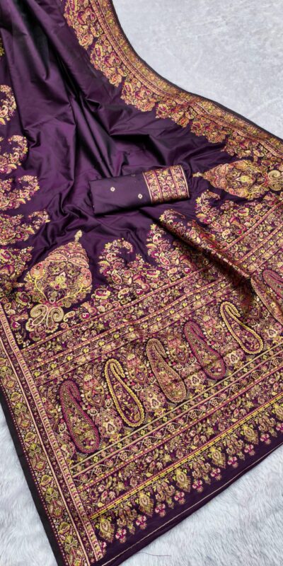 MB 46 Wine Color Pashmina Silk Woven Motifs Saree . Wedding, Party, Festive, Available at ₹2399 only. Delivery 4-6 Working Days. Shop now. | Creative Sarees, Embroidered Sarees, Bollywood Sarees, Designer Sarees, Ethnic Saree, Modern Digital sarees, Party Wear Sarees, Sarees