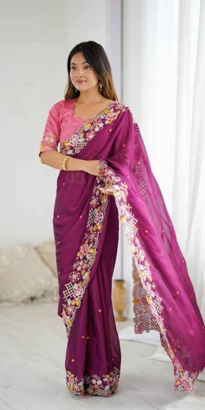 Wine Premium Noha Crush Sequins Work Saree