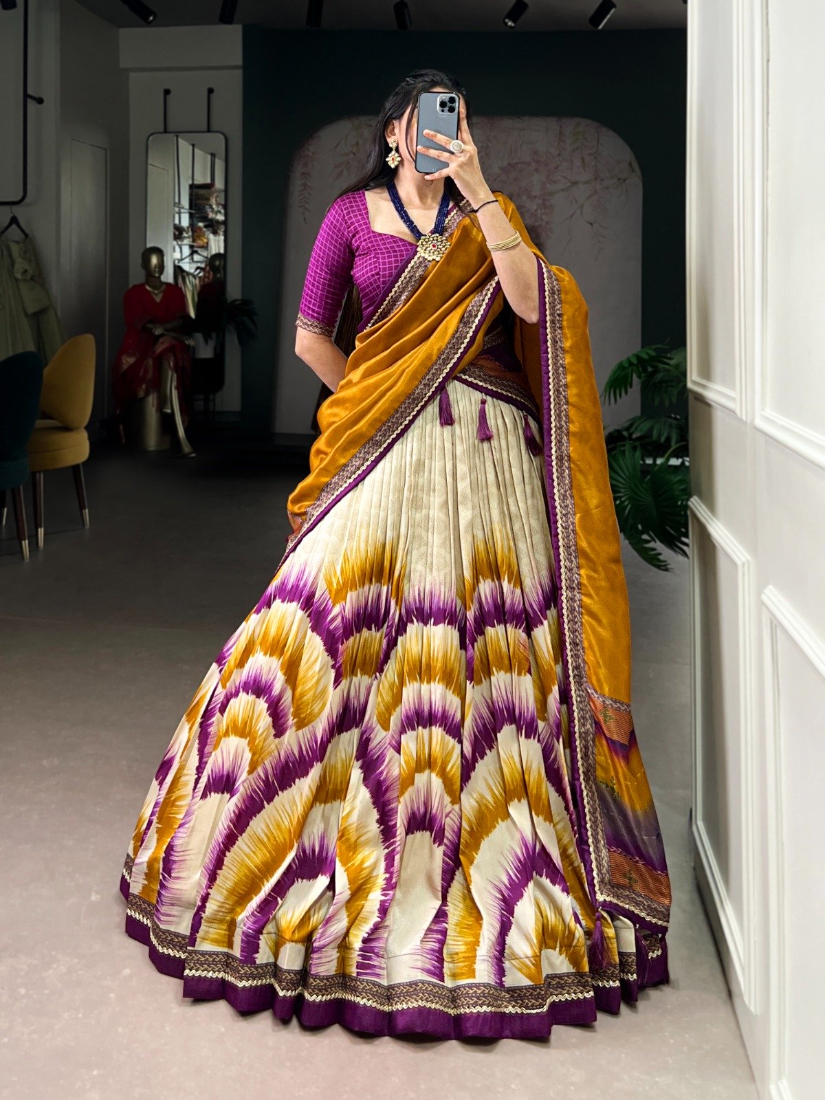 Wine Taser Silk Printed Lehenga Choli - Image 3