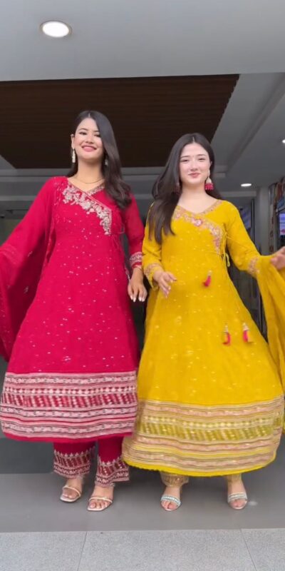 Yellow Faux Georgette Embroidery Work Salwar Suit