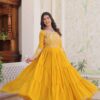 Yellow Fox Georgette Sequence Work Gown