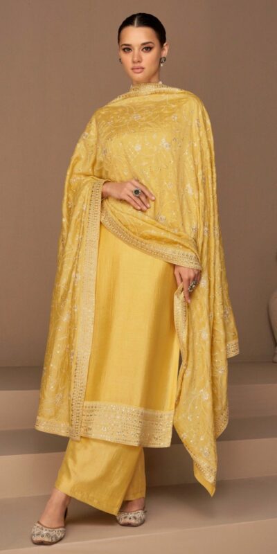Yellow Vichitra Embroidery Stone Work Salwar Suit