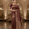 Maroon Litchi Silk Embroidery Lace Work Saree