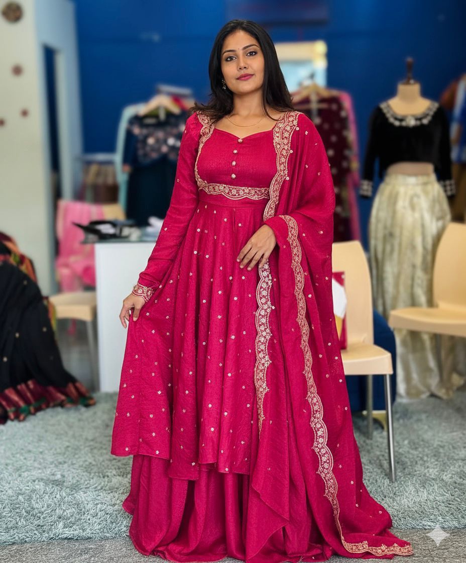 Pink Vichitra Silk Zari Embroidery Work Salwar Suit - Image 3