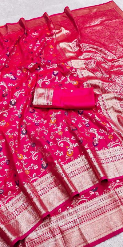 Pink Banarasi Silk With Zari Lace Work Saree