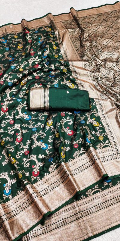 Green Banarasi Silk With Zari Lace Work Saree