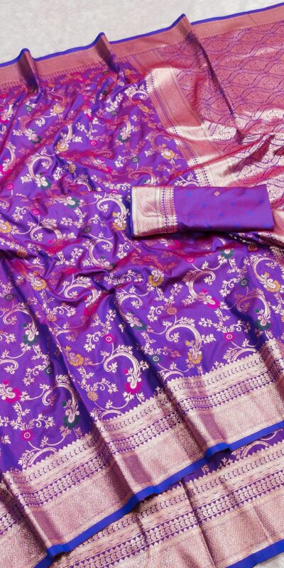 Purple Banarasi Silk With Zari Lace Work Saree