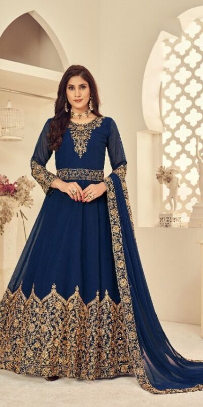 Navy Blue Georgette Stone Work Salwar Suit