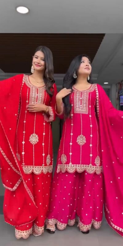 Pink Faux Georgette Thread Embroidery Salwar Suit