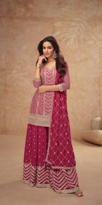 Red Chinon Sequence Work Salwar Suit