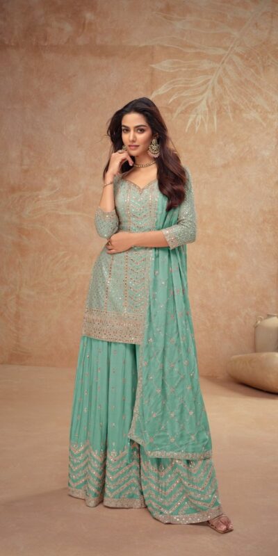 Sea Green Chinon Embroidery Work Salwar Suit