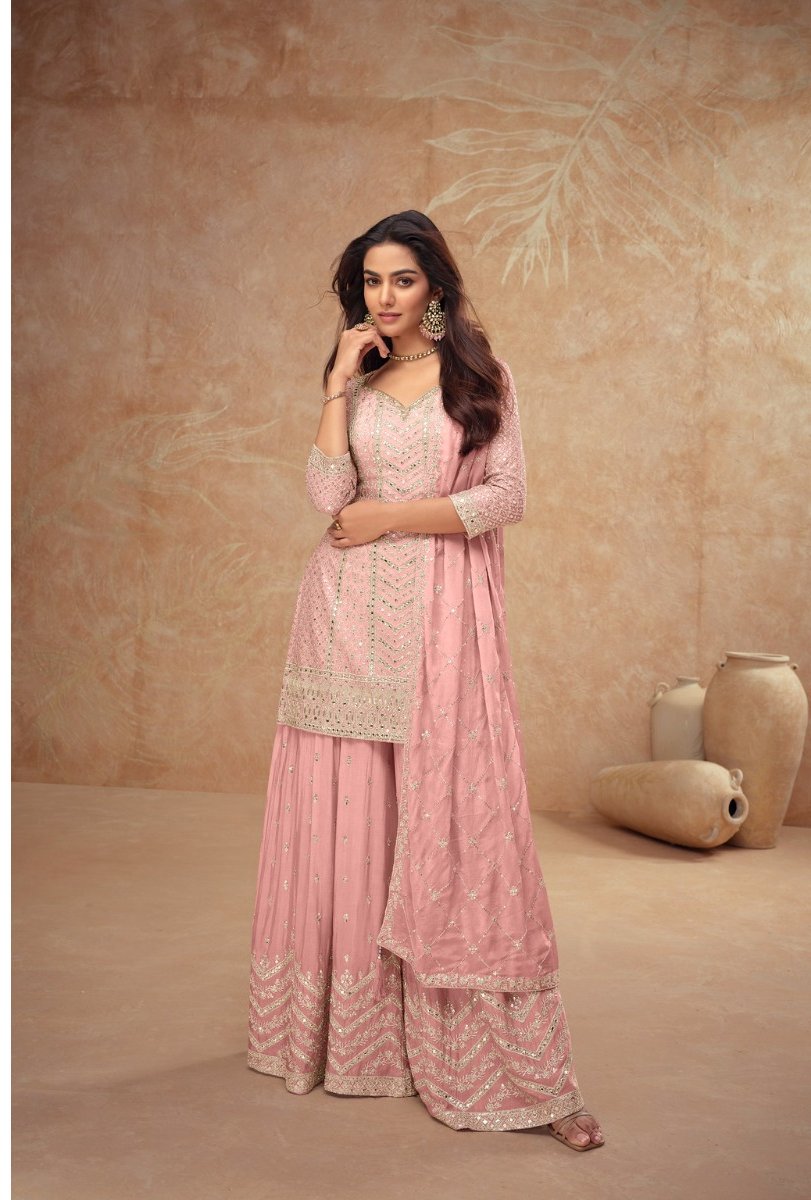 Baby Pink Chinon Sequence Work Salwar Suit
